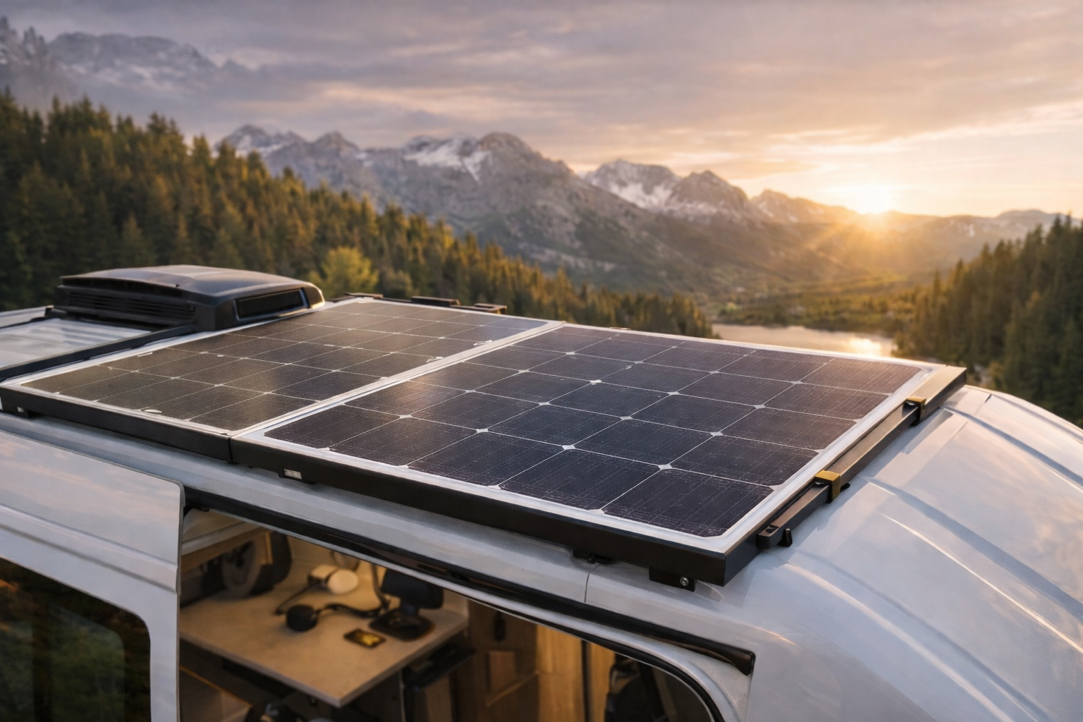 Off-grid systeem met 195W zonnepanelen voor buscamper